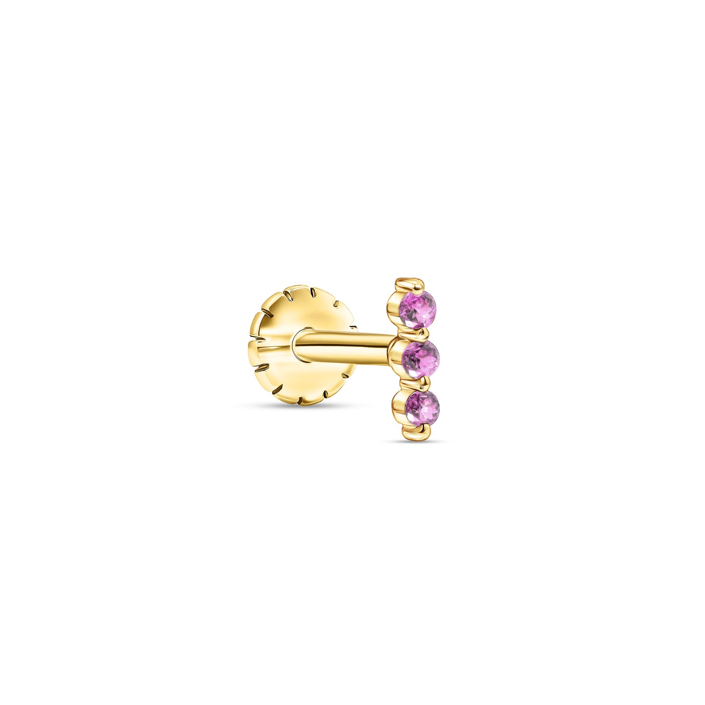 3 Lined S Stud Pink Sapphire