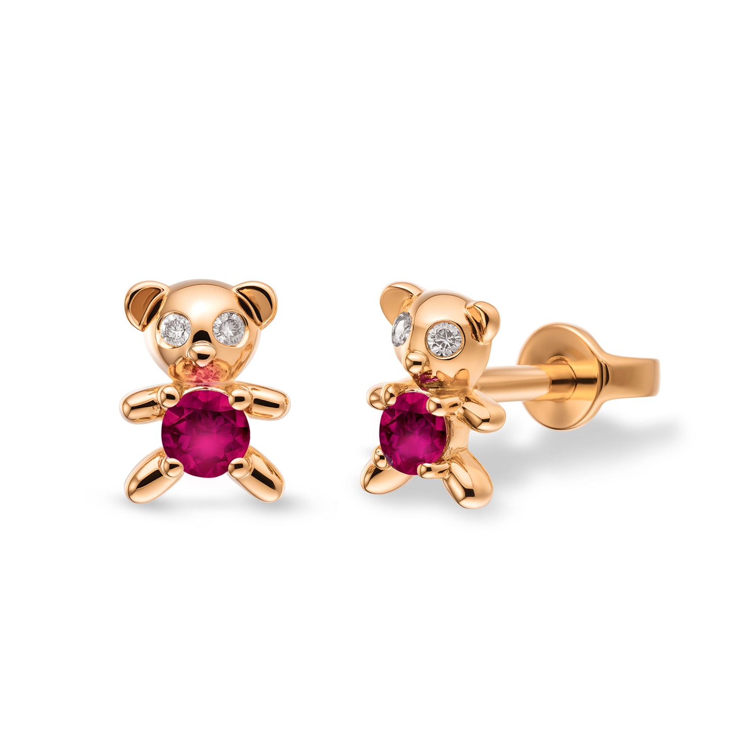 Teddy Studs Rose Gold Ruby