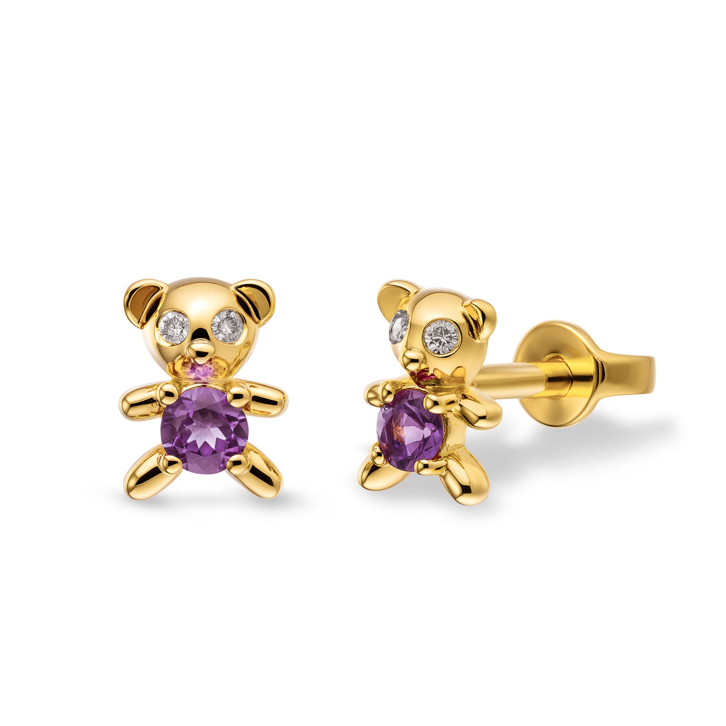 Teddy Studs Yellow Gold Amethyst