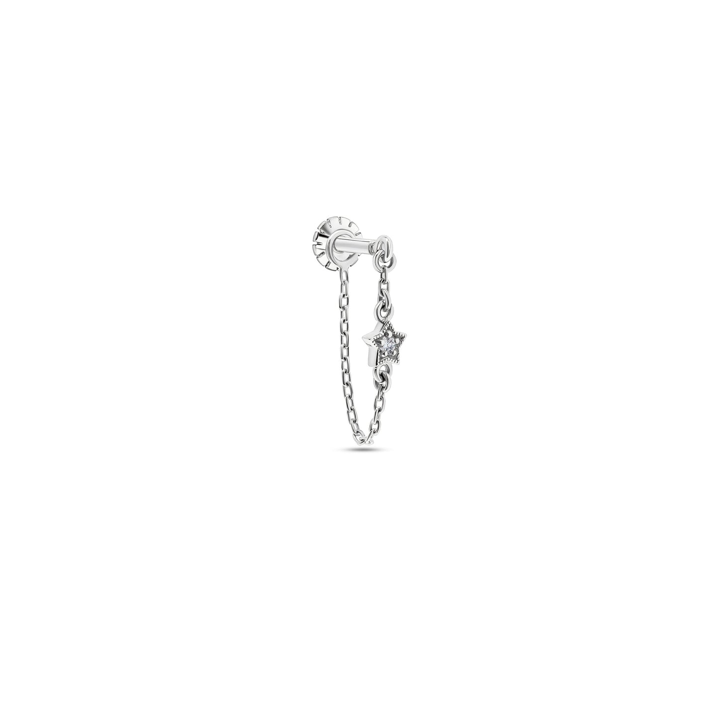 Chained Star Stud White Gold