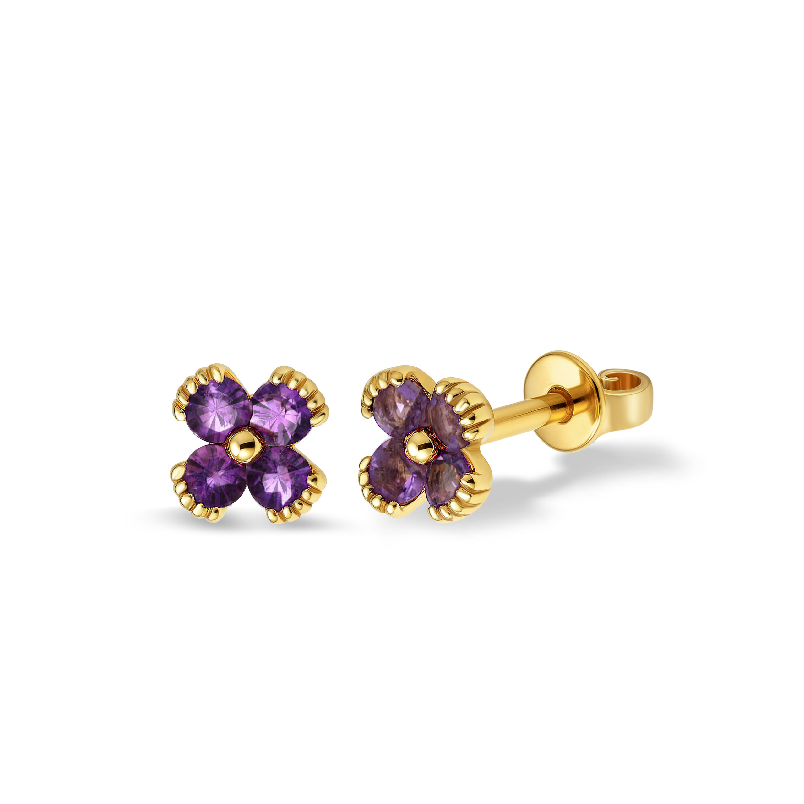 Fleurie Studs Yellow Gold Amethyst